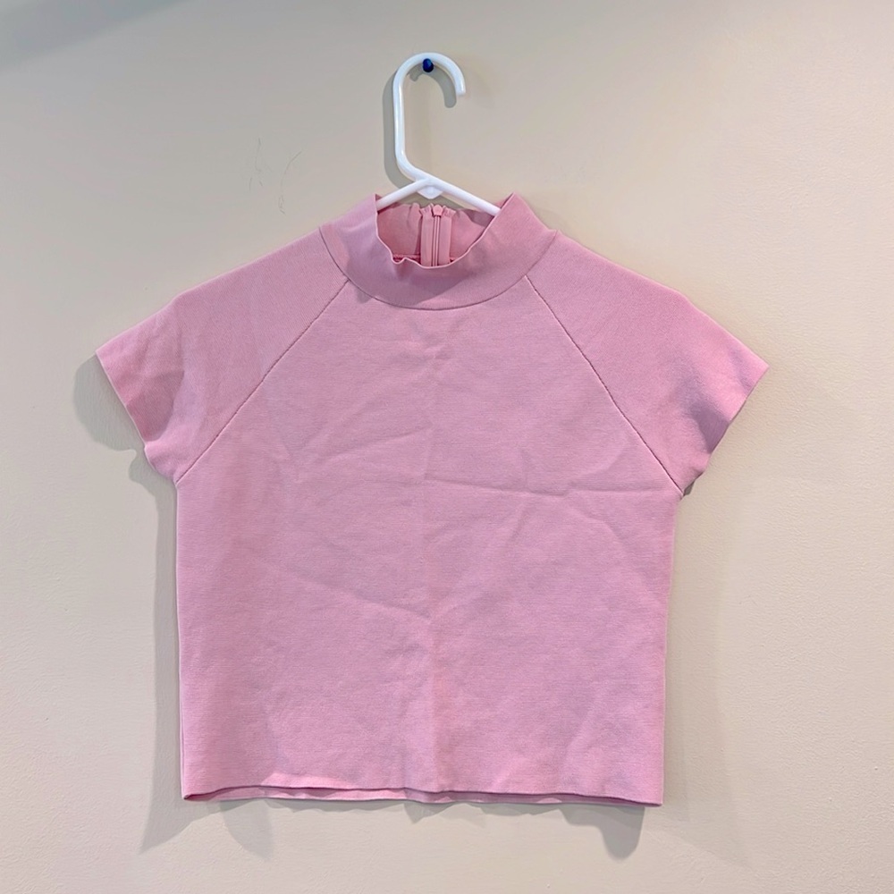 🔥Zara Pink Fitted Ribbed T-Shirt with Mandarin Collar🔥